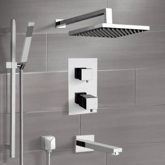 Tub and Shower Faucet Thermostatic Tub and Shower Faucet Set with Handheld and Rain Shower Head Remer TSR47